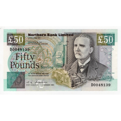 337 - Northern Ireland, Northern Bank Limited 50 Pounds dated 1st November 1990, signed S.H. Torrens, seri... 