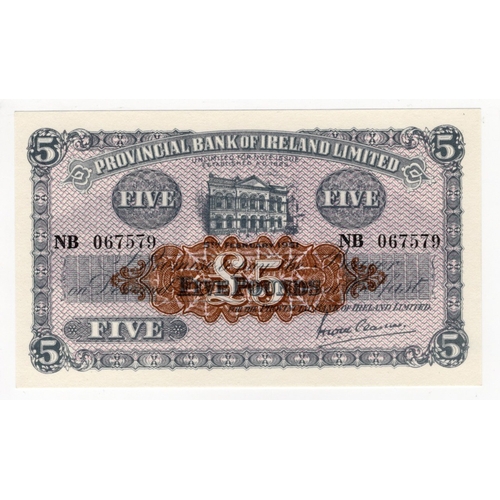 340 - Northern Ireland, Provincial Bank 5 Pounds dated 5th February 1951, signed H.W.M. Clarke, serial NB ... 