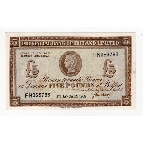 342 - Northern Ireland, Provincial Bank Limited 5 Pounds dated 5th January 1968, signed J.G. McClay, seria... 