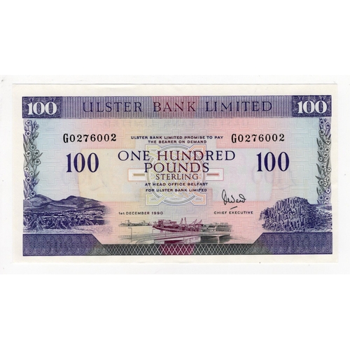 346 - Northern Ireland, Ulster Bank Limited 100 Pounds dated 1st December 1990, signed David Went, serial ... 