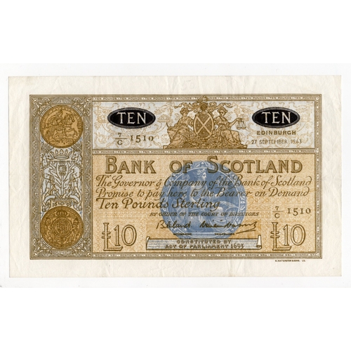 358 - Scotland, Bank of Scotland 10 Pounds dated 27th September 1963, signed Lord Bilsland & William Watso... 