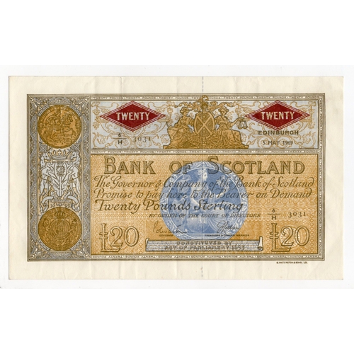 363 - Scotland, Bank of Scotland 20 Pounds dated 5th May 1969, this an emergency issue of only 25,000 prin... 