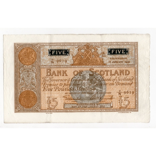 366 - Scotland, Bank of Scotland 5 Pounds dated 19th January 1938, early date signed Lord Elphinstone & W.... 