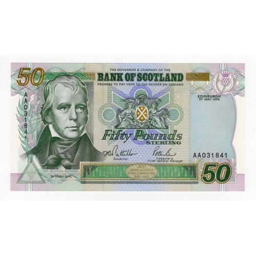 367 - Scotland, Bank of Scotland 50 Pounds dated 1st May 1995, FIRST SERIES note for this design, signed P... 