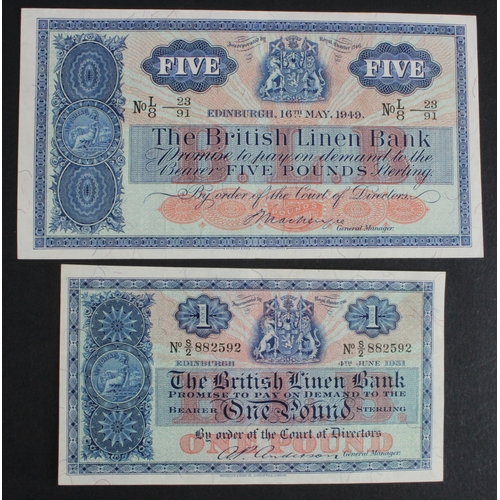 368 - Scotland, British Linen Bank (2), 5 Pounds dated 16th May 1949, signed George Mackenzie, serial L/8 ... 