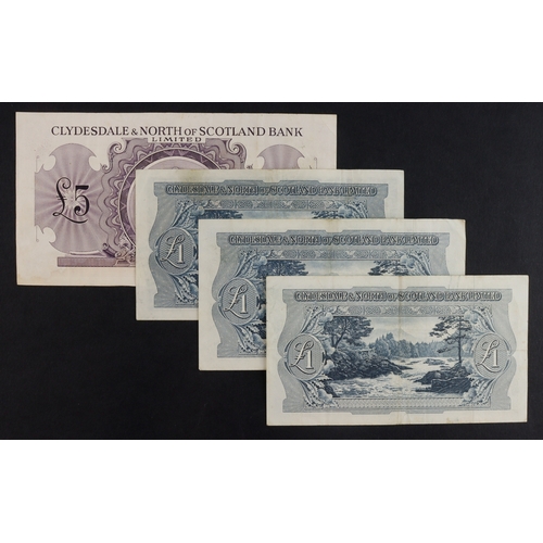 375 - Scotland, Clydesdale & North of Scotland Bank (4), 5 Pounds dated 1st June 1955, signed John Campbel... 