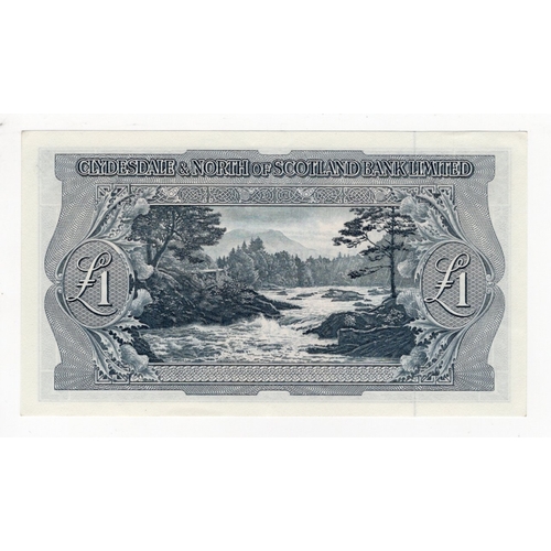 376 - Scotland, Clydesdale & North of Scotland Bank 1 Pound dated 1st November 1956, signed J.J. Campbell,... 