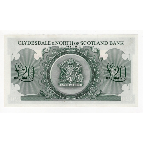 377 - Scotland, Clydesdale & North of Scotland Bank 20 Pounds dated 1st June 1955, signed J.J. Campbell, s... 