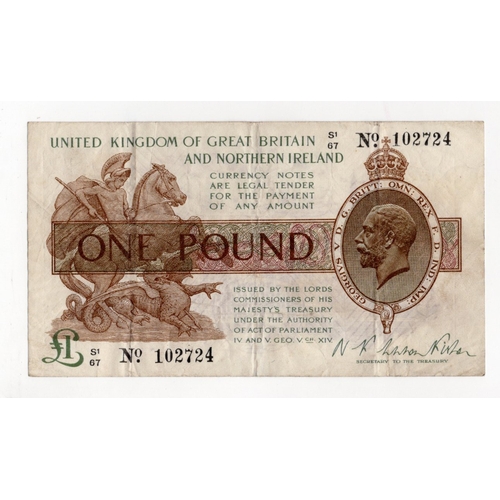 38 - Warren Fisher 1 Pound (T34) issued 1927, FIRST SERIES 'S1' prefix, serial S1/67 102724, Great Britai... 