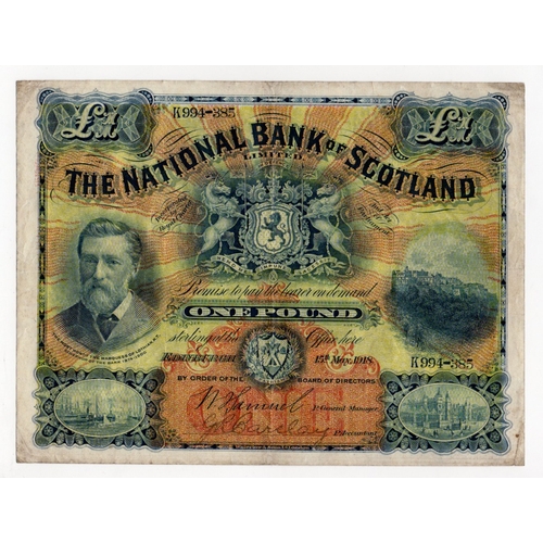 388 - Scotland, National Bank of Scotland 1 Pound dated 15th May 1918, rare early date, signed W.J. Samuel... 