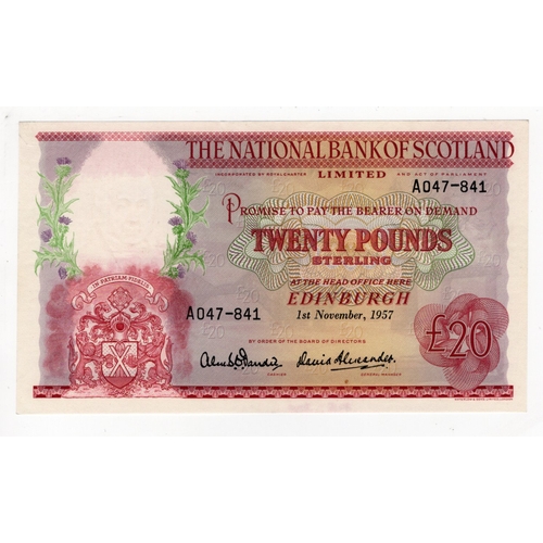 389 - Scotland, National Bank of Scotland 20 Pounds dated 1st November 1957, signed Dandie & Alexander, se... 