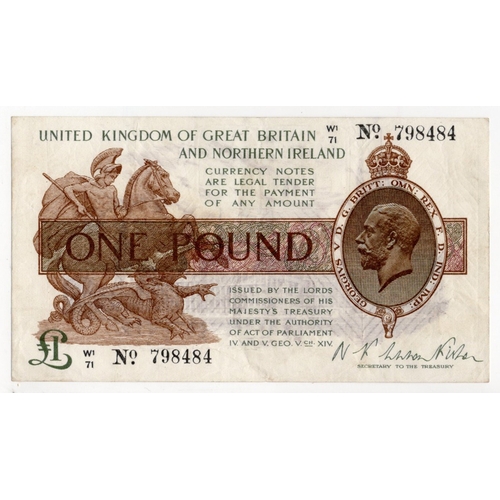 39 - Warren Fisher 1 Pound (T34) issued 1927, Great Britain & Northern Ireland issue, serial W1/71 798484... 