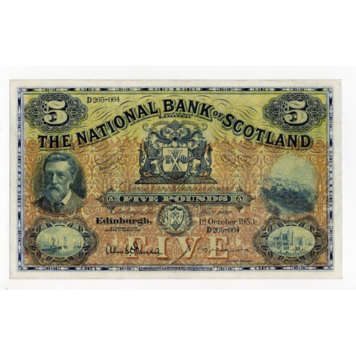 390 - Scotland, National Bank of Scotland 5 Pounds dated 1st October 1953, signed Dandie & Brown, serial D... 