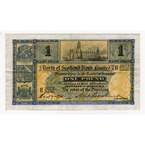 393 - Scotland, North of Scotland Bank 1 Pound dated 1st March 1932, early date signed Mitchell Stuart, se... 