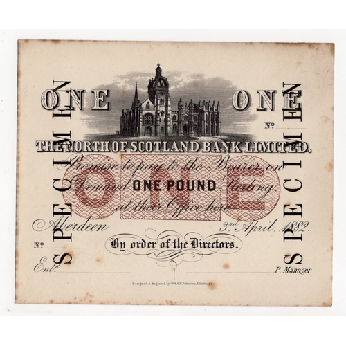 394 - Scotland, North of Scotland Bank 1 Pound, archive PROOF SPECIMEN note dated 3rd April 1882, unrecord... 