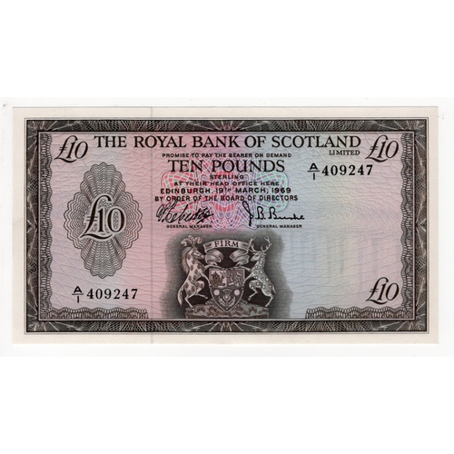 403 - Scotland, Royal Bank of Scotland 10 Pounds dated 19th March 1969, signed Robertson & Burke, serial A... 