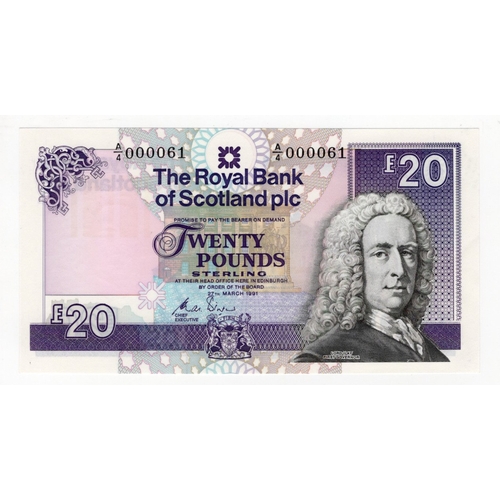 407 - Scotland, Royal Bank of Scotland 20 Pounds dated 27th March 1991, signed C. Winter, a VERY LOW numbe... 