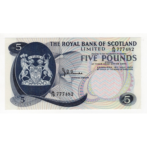 410 - Scotland, Royal Bank of Scotland 5 Pounds dated 15th July 1970, signed J.B. Burke, last prefix of is... 