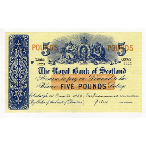 412 - Scotland, Royal Bank of Scotland 5 Pounds dated 1st December 1952, signed Thomson & Dick, serial G30... 