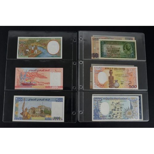 418 - Africa (13), a high grade group in album sleeves, Central African States 1000 Francs, Djibouti 1000 ... 