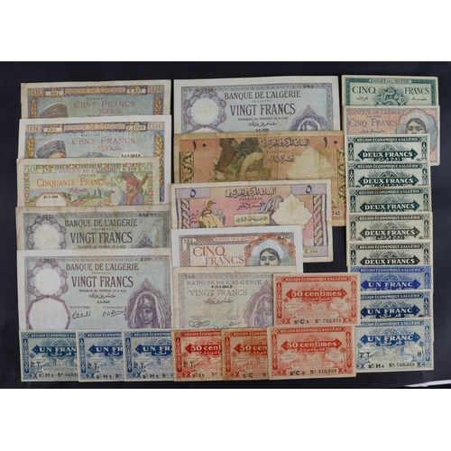 424 - Algeria (26), 100 Francs 1940 & 1942, 50 Francs 1940, 20 Francs 1929, 1938, 1942 & 1944, 5 Francs 19... 