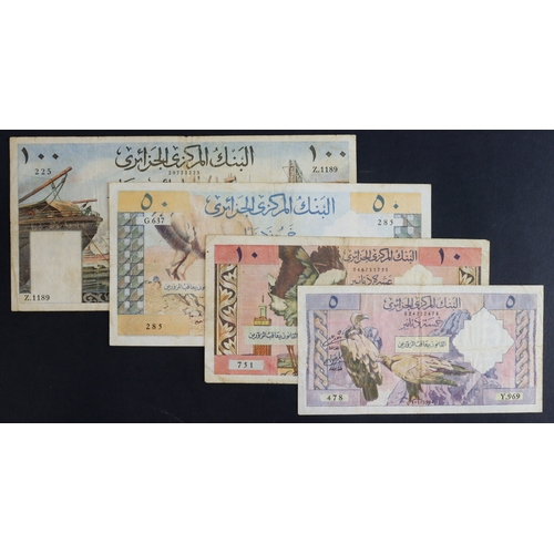 425 - Algeria (4), 100, 50, 10 and  5 Francs dated 1964 (BNB B301 - B304, Pick122 - 125) pinholes, about F... 