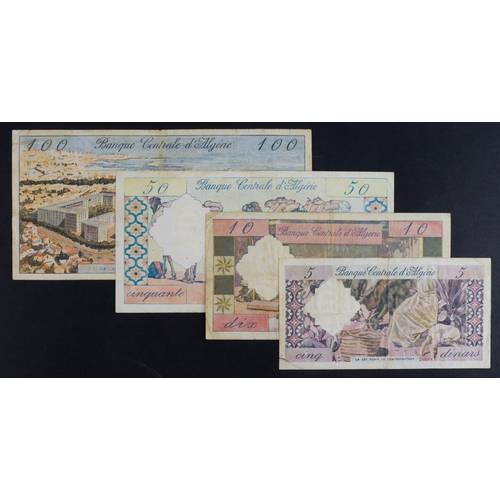 425 - Algeria (4), 100, 50, 10 and  5 Francs dated 1964 (BNB B301 - B304, Pick122 - 125) pinholes, about F... 