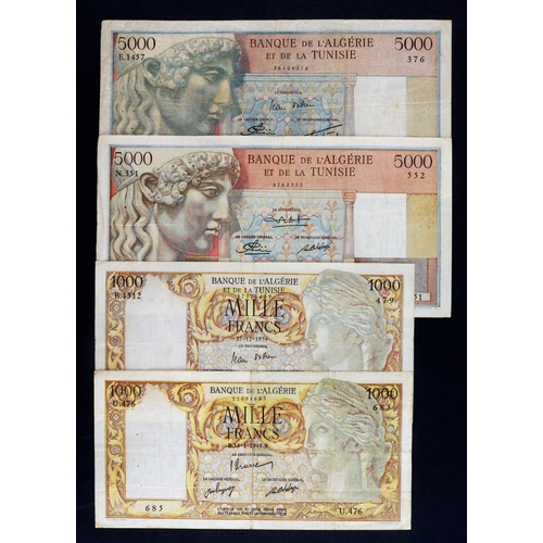 427 - Algeria (4), 5000 Francs dated 1949 & 1955 and 1000 Francs dated 1948 and 1954 some pinholes, Fine t... 