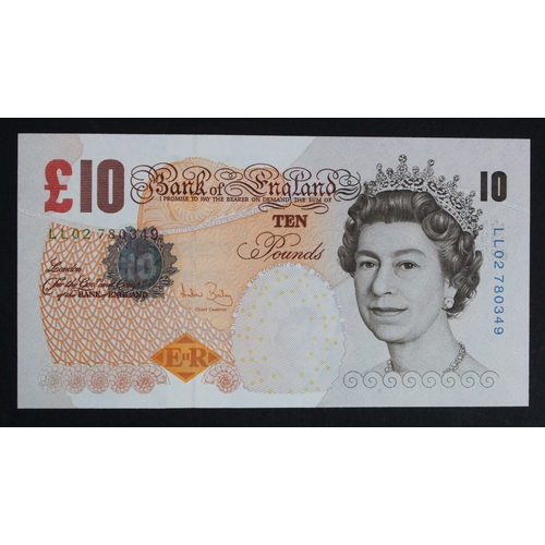 43 - Bailey 10 Pounds (B401) issued 2004, a REPLACEMENT note 'LL' prefix, serial LL02 780349 (B401, Pick3... 