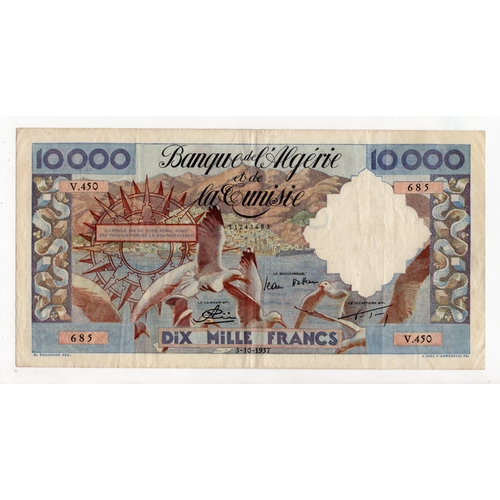 430 - Algeria 10000 Francs dated 3rd October 1957, serial V.450 685 (BNB B204a, Pick110) pinholes, origina... 