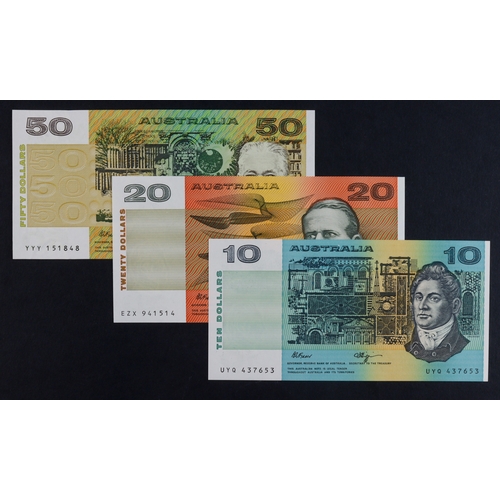 434 - Australia (3), 50 Dollars, 20 Dollars and 10 Dollars all signed Fraser & Higgins and issued 1989 - 1... 