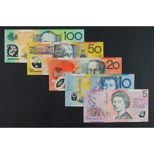 437 - Australia (5), 100 Dollars, 50 Dollars, 20 Dollars, 10 Dollars & 5 Dollars issued 1993 - 1996 all si... 