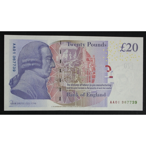 44 - Bailey 20 Pounds (B405) issued 2007, FIRST RUN 'AA01' prefix, serial AA01 367739 (B405, Pick392a) Un... 