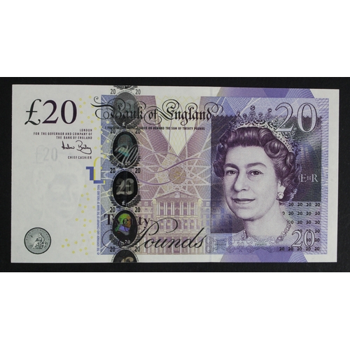 44 - Bailey 20 Pounds (B405) issued 2007, FIRST RUN 'AA01' prefix, serial AA01 367739 (B405, Pick392a) Un... 