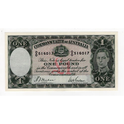 442 - Australia 1 Pound issued 1938, first issue with green signatures Sheehan & McFarlane, King George VI... 