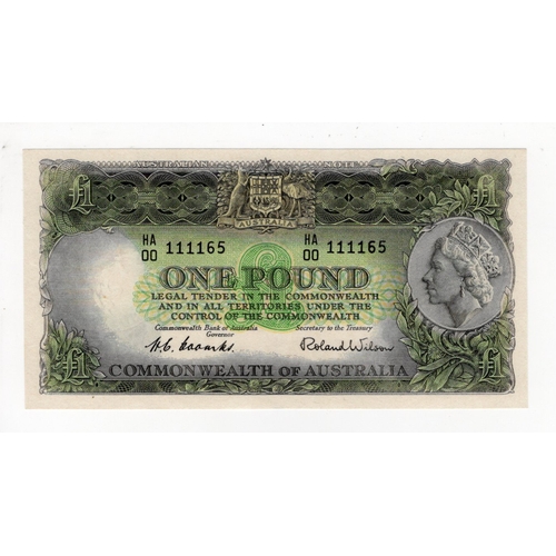 444 - Australia 1 Pound issued 1953 - 1960, very rare FIRST PREFIX 'HA/00', portrait Queen Elizabeth II at... 