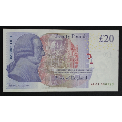 45 - Bailey 20 Pounds (B405cs) issued 2007, a scarce column sort FIRST RUN 'AL01' prefix, serial AL01 980... 