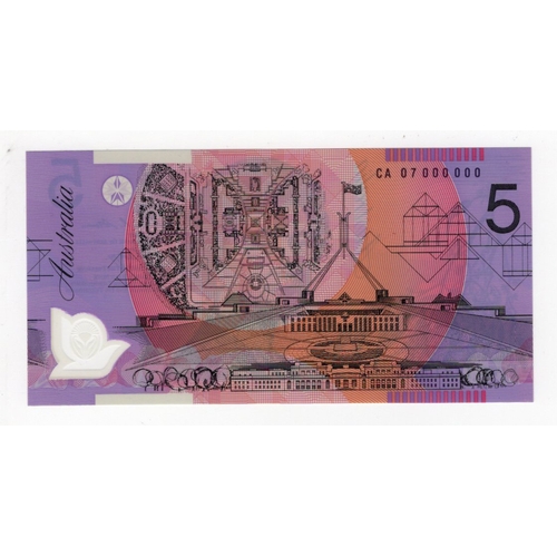 455 - Australia 5 Dollars dated 2007, signed Stevens & Henry, scarce SPECIMEN note, serial CA 07 000000 (B... 