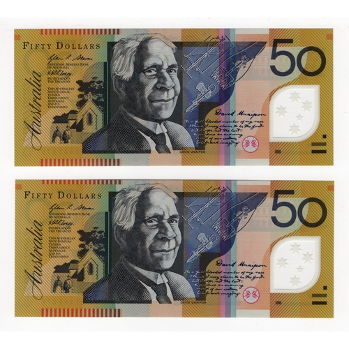 459 - Australia 50 Dollars (2) dated 2011, signed Stevens & Henry, a consecutively numbered pair, serial F... 