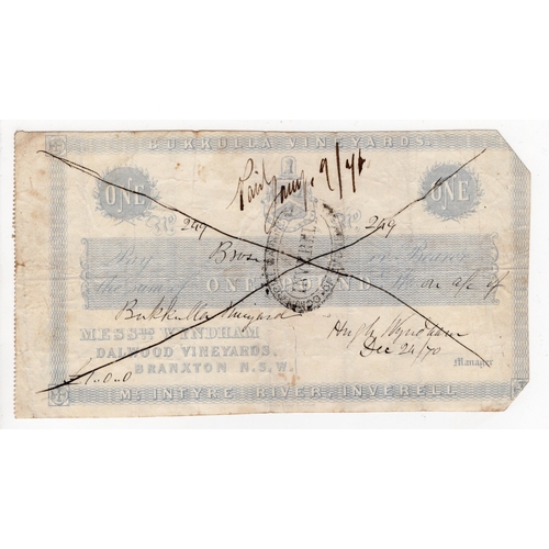 461 - Australia Bukkulla Vineyards, McIntyre River, Inverell, 1 Pound No.249, signed Hugh Wyndham, Christm... 