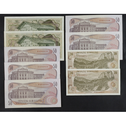 464 - Austria (9), 100 Schilling dated 1969 (2), 50 Schilling dated 1970 (5), 20 Schilling dated 1967 (2),... 