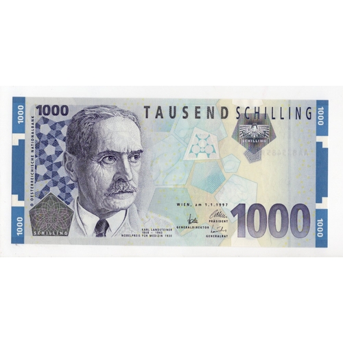 466 - Austria 1000 Schilling dated 1st January 1997, serial AA 835485 R (BNB B260a, Pick155) Uncirculated