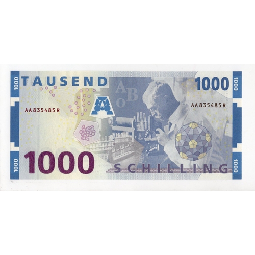 466 - Austria 1000 Schilling dated 1st January 1997, serial AA 835485 R (BNB B260a, Pick155) Uncirculated