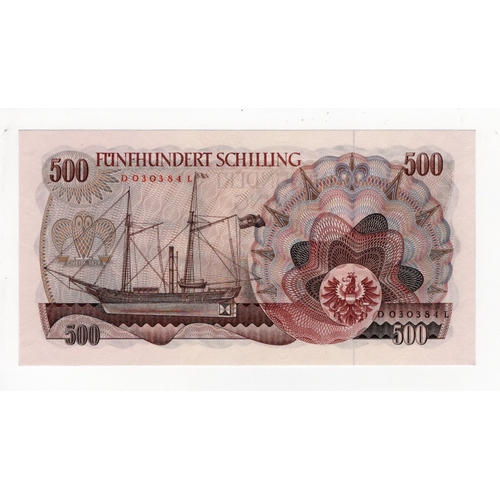 469 - Austria 500 Schilling dated 1st July 1965, serial D030384L (BNB B243a, Pick139a) Uncirculated