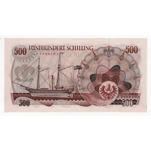 470 - Austria 500 Schilling dated 1st July 1965, serial F366810A (BNB B243a, Pick139a) light dent in paper... 