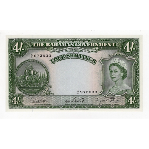 474 - Bahamas 4 Shillings not dated issued 1953, portrait Queen Elizabeth II at right, serial A/6 972633 (... 