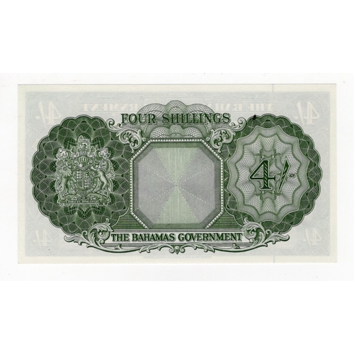 474 - Bahamas 4 Shillings not dated issued 1953, portrait Queen Elizabeth II at right, serial A/6 972633 (... 