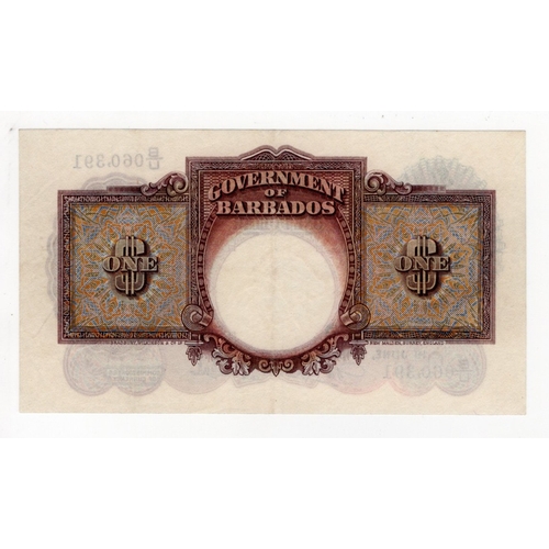 480 - Barbados 1 Dollar dated 1st June 1943, portrait King George VI at right, serial B/U 060,391 (BNB B10... 