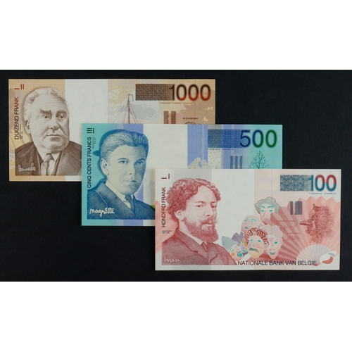 485 - Belgium (3), 1000 Francs issued 1997, 500 Francs issued 1998 & 100 Francs issued 1995, last issues p... 