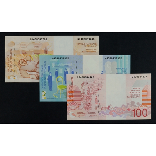 485 - Belgium (3), 1000 Francs issued 1997, 500 Francs issued 1998 & 100 Francs issued 1995, last issues p... 